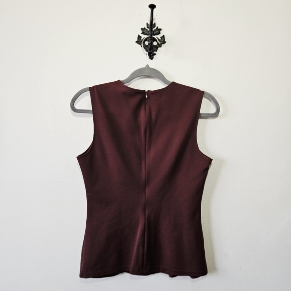 NWT Theory Darted Combo Lamb Leather Top Size 4 Sleeveless Burgundy - Picture 3 of 6